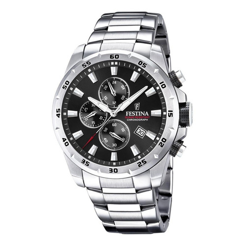 Reloj pulsera Festina F20463 con correa de acero inoxidable color plateado - fondo negro