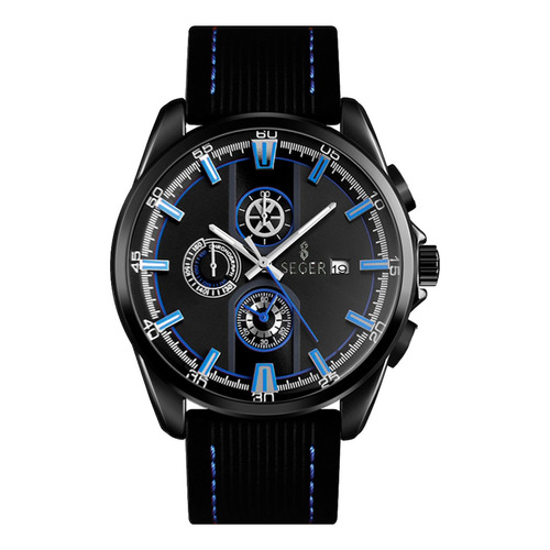 Reloj Hombre Seger 9181 Original Eeuu Sport Casual Elegante Color de la malla Negro/Azul