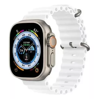 Pulseira Oceano Silicone Respirável Para Apple Watch 49mm Cor Branco Largura 22 Cm