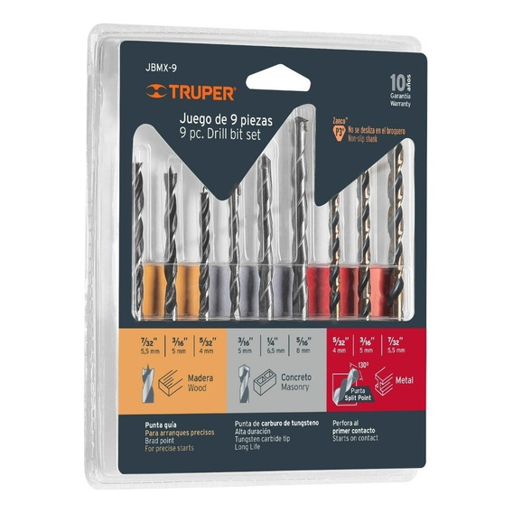 Juego De 9 Brocas Para Metal, Concreto Y Madera, Truper