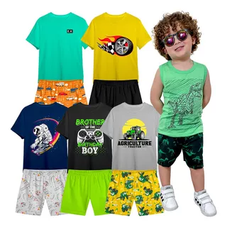 Kit 5 Conjuntos Infantil Menino 10 Peças Camisetas E Shorts