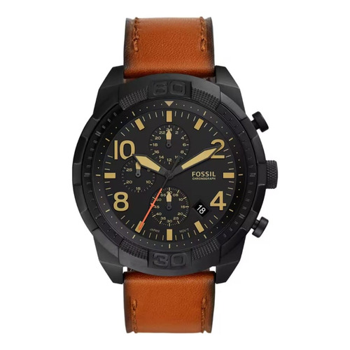 Reloj Fossil Bronson Fs5714 Cuero Cafe Tablero Negro Explore