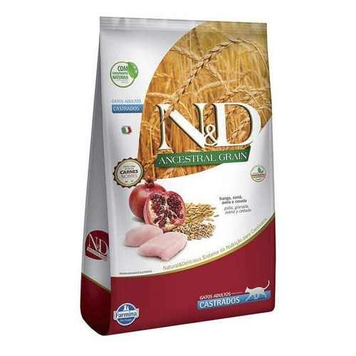 Alimento Natural & Delicious Ancestral Grain Castrados para gato adulto sabor pollo y granada en bolsa de 7.5kg