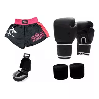 Kit; Short De Kick Boxing/ Muay Thai + Guante+ Bucal+ Vendas