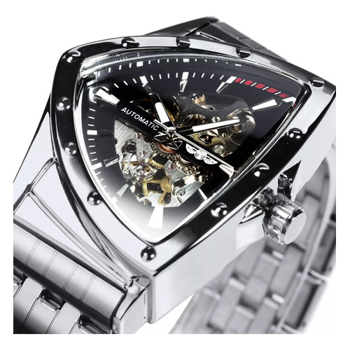 Reloj Automático Winner Skeleton Para Hombre Color De La Correa Silver/negro