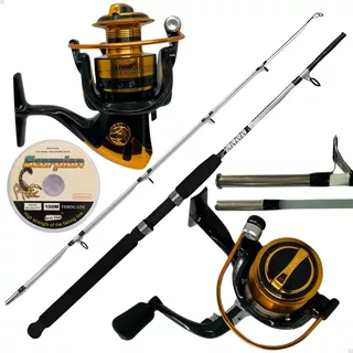 Kit Pesca Vara 1,65 Sólida 15kg E Molinete 6000 + Linha 100m