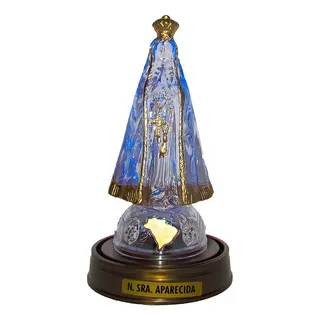 Luminária Nossa Senhora Aparecida Padroeira Brasil Led Azul Cor Da Estrutura Ouro Envelhecido