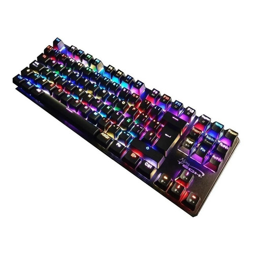 Teclado gamer Njoytech Ghost Knight 3 Tournament Edition QWERTY Outemu Blue español color negro con luz RGB