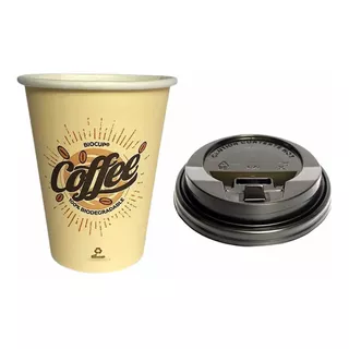 Vaso Para Cafe Papel Letras C/tapa Agitador 12 Oz (100 Pzs)