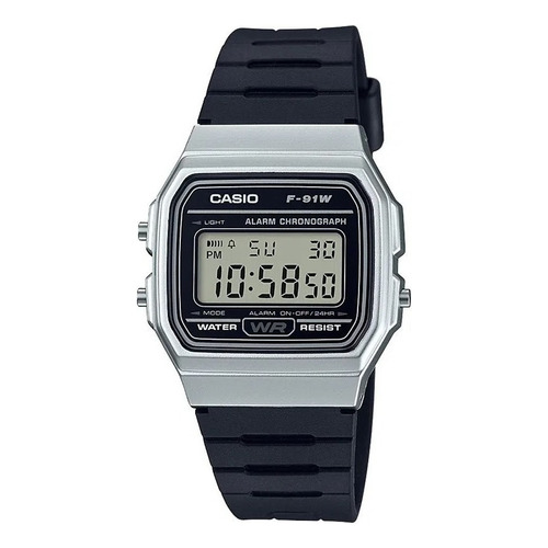 Reloj Casio F-91wm 7a Retro Classic Vintage Digital Color de la malla Negro Color del bisel Gris