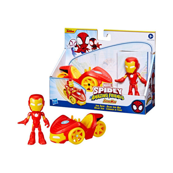 Figura Spidey Amazing Friends Iron Man 10cm + Vehículo 