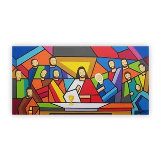 Quadro Religião Santa Ceia Moderna Colorida Jesus Em Canvas