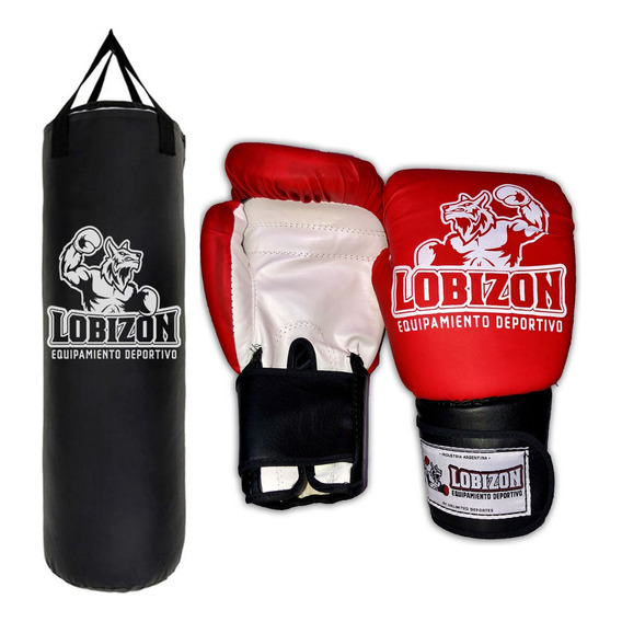 Combo Par De Guantes Boxeo + Bolsa Box 90cm Rellena Lobizon