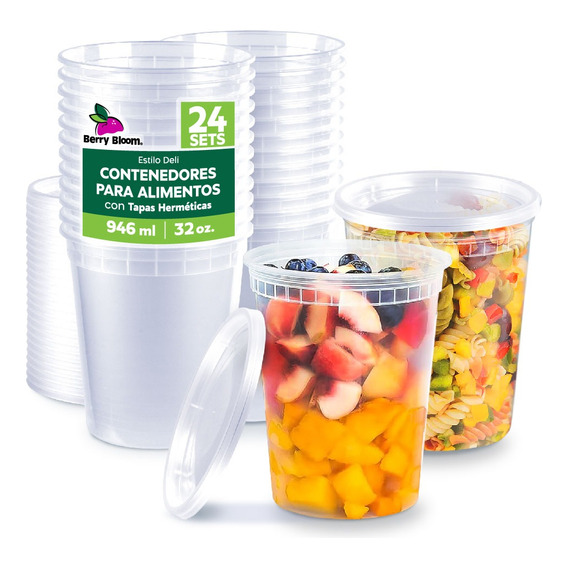 24 Contenedores Alimentos Herméticos Reutilizable Deli 32 Oz