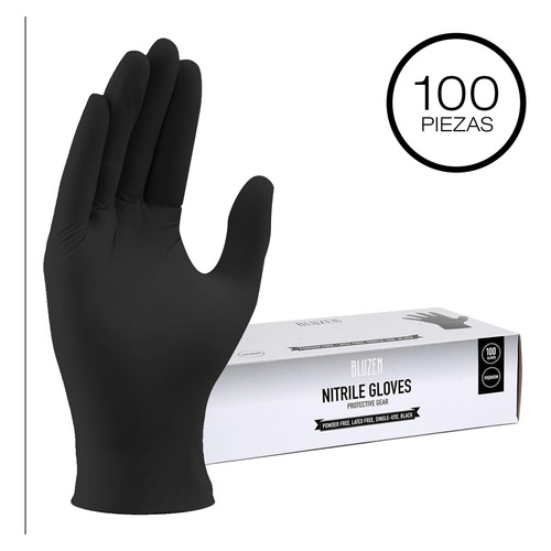 Guantes descartables antideslizantes Bluzen color negro talle G de nitrilo x 100 unidades