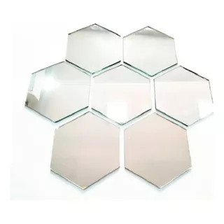 12 Espejo Hexagonales 3mm 10cm De Lado, Con Cinta Bifaz