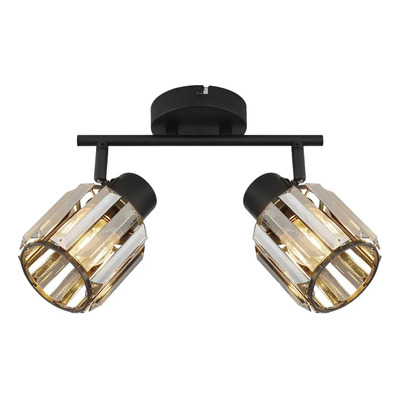 Aplique 2 Luces Negro Cristal Fume Apto Led E27 Mks Negro/crislta Fume