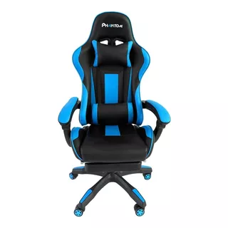 Silla De Escritorio Multilaser Phantom Phantom Gamer Ergonómica  Negra Y Celeste Con Tapizado De Cuero Sintético