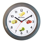 Relógio De Parede Eurora Cozinha Frutas Cinza 6522