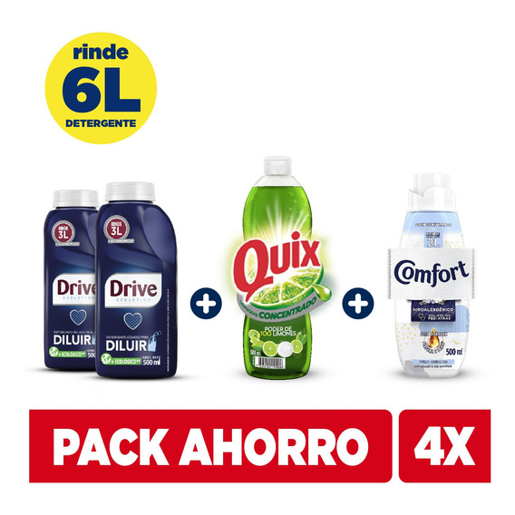 Drive Detergente Líquido 2x500ml 6l+quix 500ml+comfort 750gr