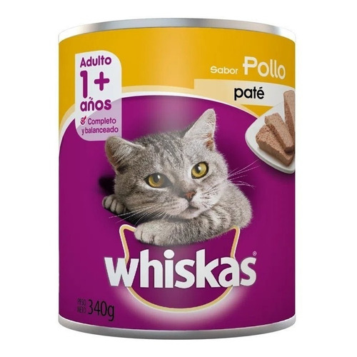 Alimento Whiskas Adultos Whiskas Gatos  para gato adulto todos los tamaños sabor paté de pollo en lata de 340 g