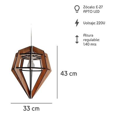 Lampara Colgante Diamond Madera Mdf Paraíso 1012 Ad