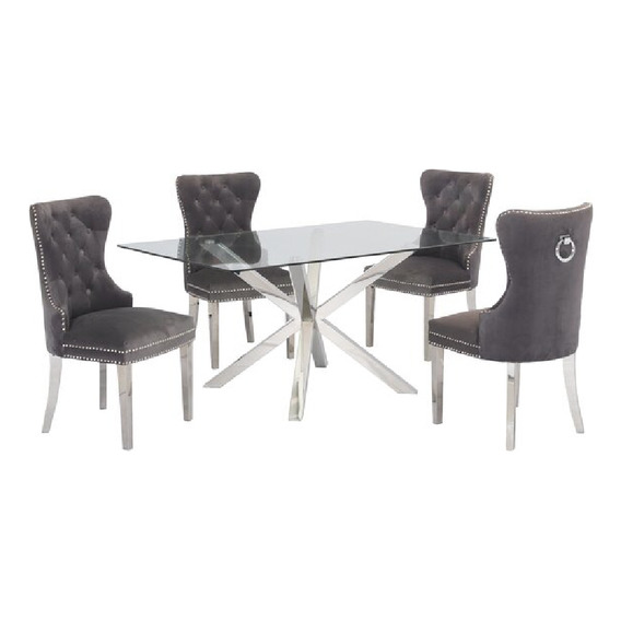 Juego De Comedor De Acero 4 Sillas Luxury Gris Oscuro