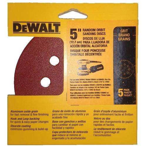 Lija Dewalt Dw4306 para lijadora roto orbital Grano #220 5 unidades