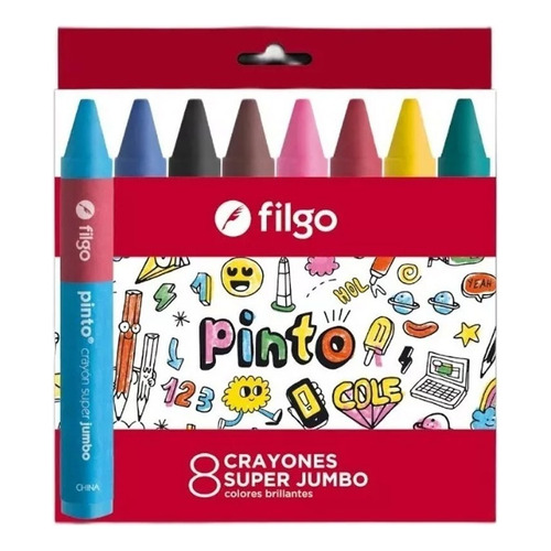 Caja Crayones Super Jumbo Filgo Pinto X8 Colores No Toxico