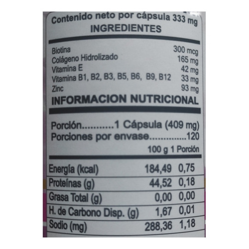 Biotina Ultra 120 Caps Colageno Hidrolizado Vitamina Zinc