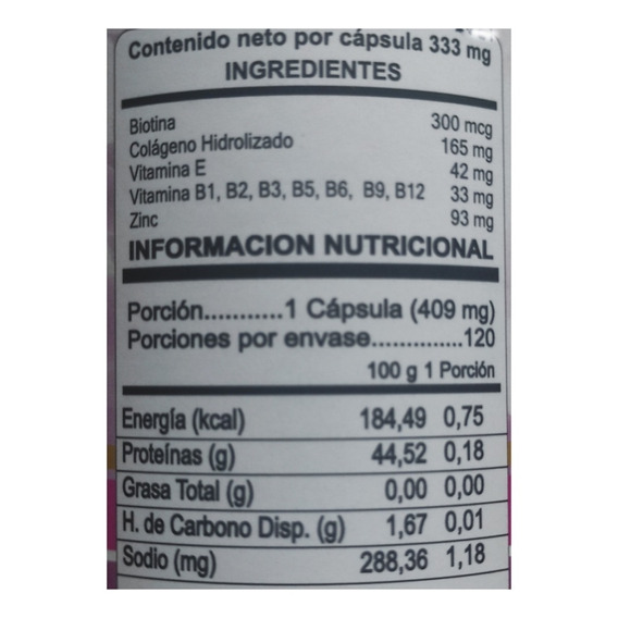 Biotina Ultra 120 Caps Colageno Hidrolizado Vitamina Zinc