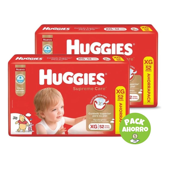 Pañales Huggies Supreme Care Ahorrapack M G Xg Xxg Xxxg X 2