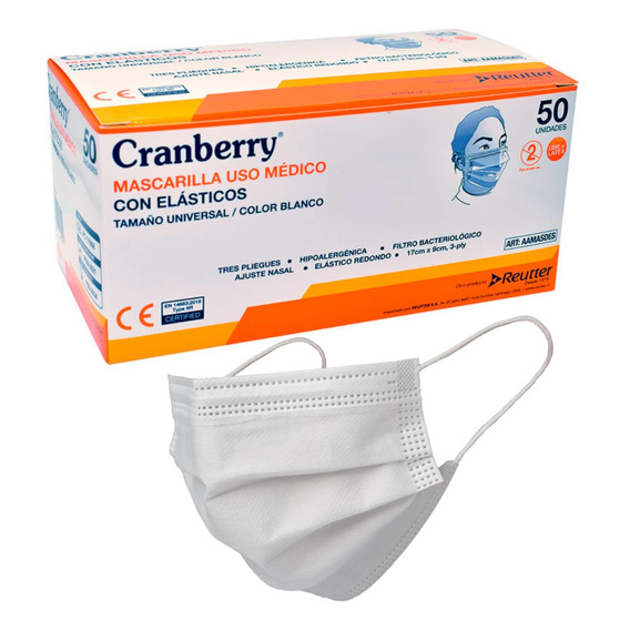 Mascarilla Cranberry 3 Pliegues Blancas Medicas Certificadas