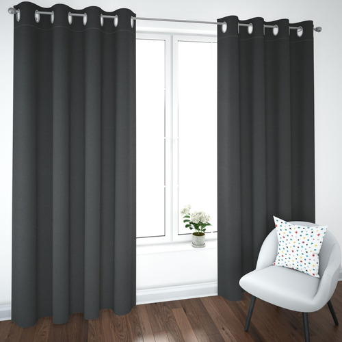 Cortina Blackout Rebeca - 2 Paneles - 290x 225cm De Altura Color Gris Oscuro