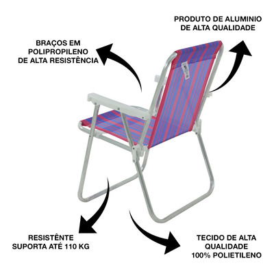 Cadeira De Praia Em Alumínio - Resistente Até 110kg