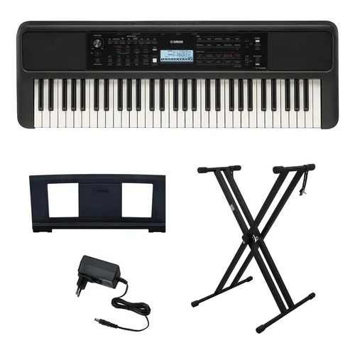 Kit Teclado Arranjador Yamaha 61 Teclas Psr E383 Com Suporte