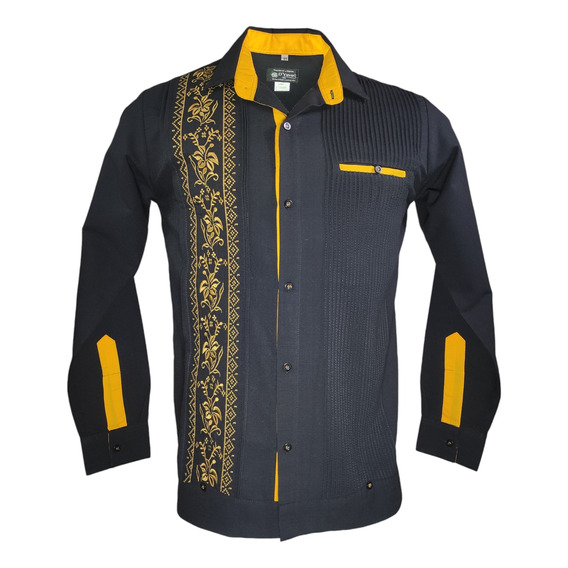 Guayabera Lino Manga Larga. 100% Yucateca. Camisa Negra.