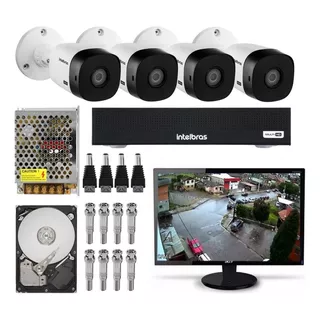 Kit Cftv 4 Câmeras Multi Hd 720p 1mp Dvr Intelbras + Monitor