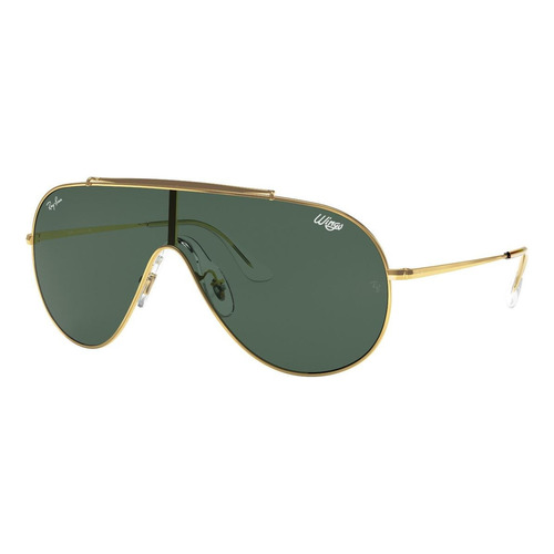 Anteojos de sol Ray-Ban Wings Standard con marco de metal color polished gold, lente green de poliamida clásica, varilla polished gold de metal - RB3597