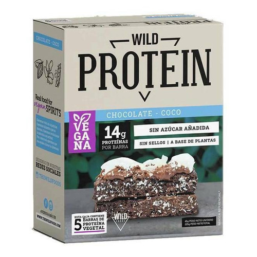 Suplemento en barra Wild Foods  Wild Protein proteína sabor chocolate/coco en caja de 225g 5 un