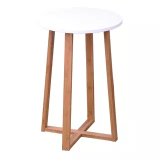 Mesa De Madera Redonda 40 Cm Patas Bambú Mesita Living