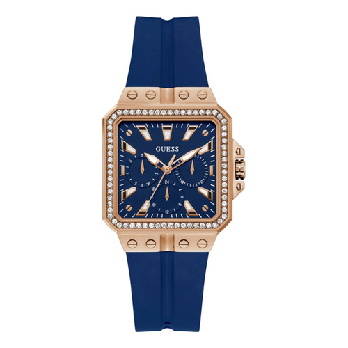 Reloj Para Mujer Marca Guess Color Blanco Venus Correa Azul Bisel Dorado