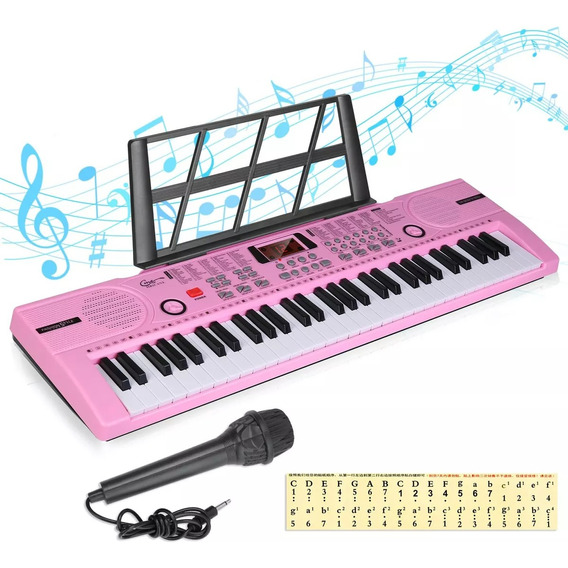 Teclado De Piano Musical Digital De 61 Teclas Con Micrófono Color Rosa