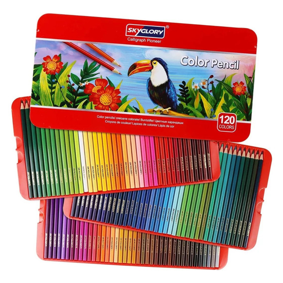 120 Lápices Dibujo Colores Profesionales En Caja De Hojalata