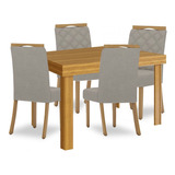 Juego De Comedor Mesa Madera Maciza Y 4 Sillas Tapizadas Color Marrón Diseño De La Tela De Las Sillas Liso