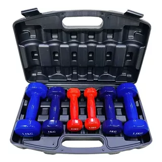 Mancuernas 6 Kilos Set 3 Pares Sportfitness Cubierta Vinilo Color Azul Y Rojo