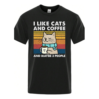 Camiseta Like Cats And Coffe Maybe 3 People Estampa Unissex