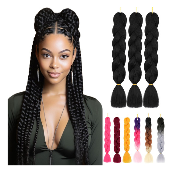 Extensiones De Kanekalon Cabello Trenzado Africano, 3 Pzs