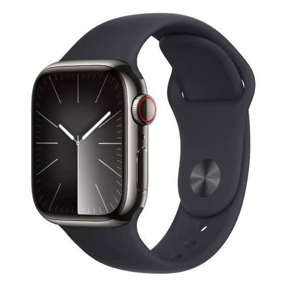 Apple Watch Series 9 GPS + Celular • Caja de acero inoxidable color grafito de 45 mm • Correa deportiva color medianoche - M/L