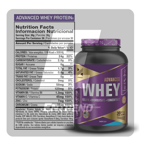 Suplemento en polvo Xtrenght Nutrition  Advanced Whey Protein proteínas sabor chocolate en pote de 907g